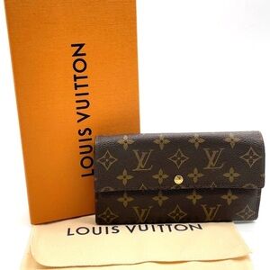 Authentic Louis Vuitton Monogram Porte Monnaie Credit M61725 Long Wallet w/ Box